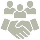Group of people shaking hands in a circle, with a white background